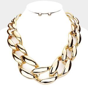 Bold Chunky Gold Metal Chain Necklace Set NWT